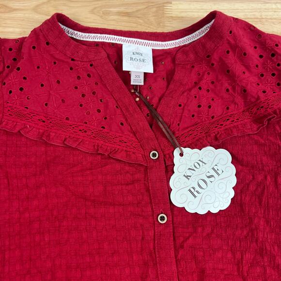 Knox Rose Women's Red Balloon Short Sleeve Button Front Shirt - Medium - NWT - Picture 3 of 7